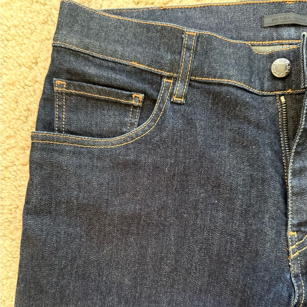 PRADA Dark Wash Mid High Rise Straight Leg Jeans Women Luxury Designer Denim 33 - Picture 9 of 17